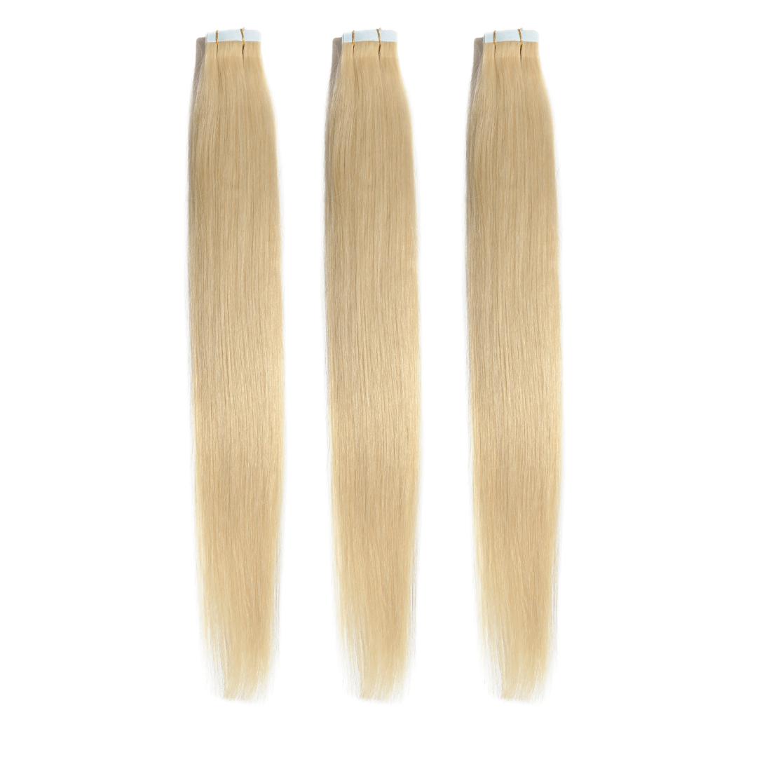 Tape Hair Extentions - Φυσική Τρίχα - 55 cm - Ξανθό Με Ελαφρύ Πλατινέ #60 - 10 TMX MACO HAIR SYSTEMS